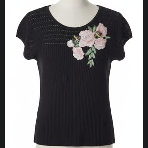 INC International Concepts Black Embellished Cap Sleeve Blouse